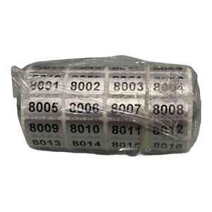 Sequential Numbered Labels Roll 8000 Series White 4-Digit Stickers Black Text